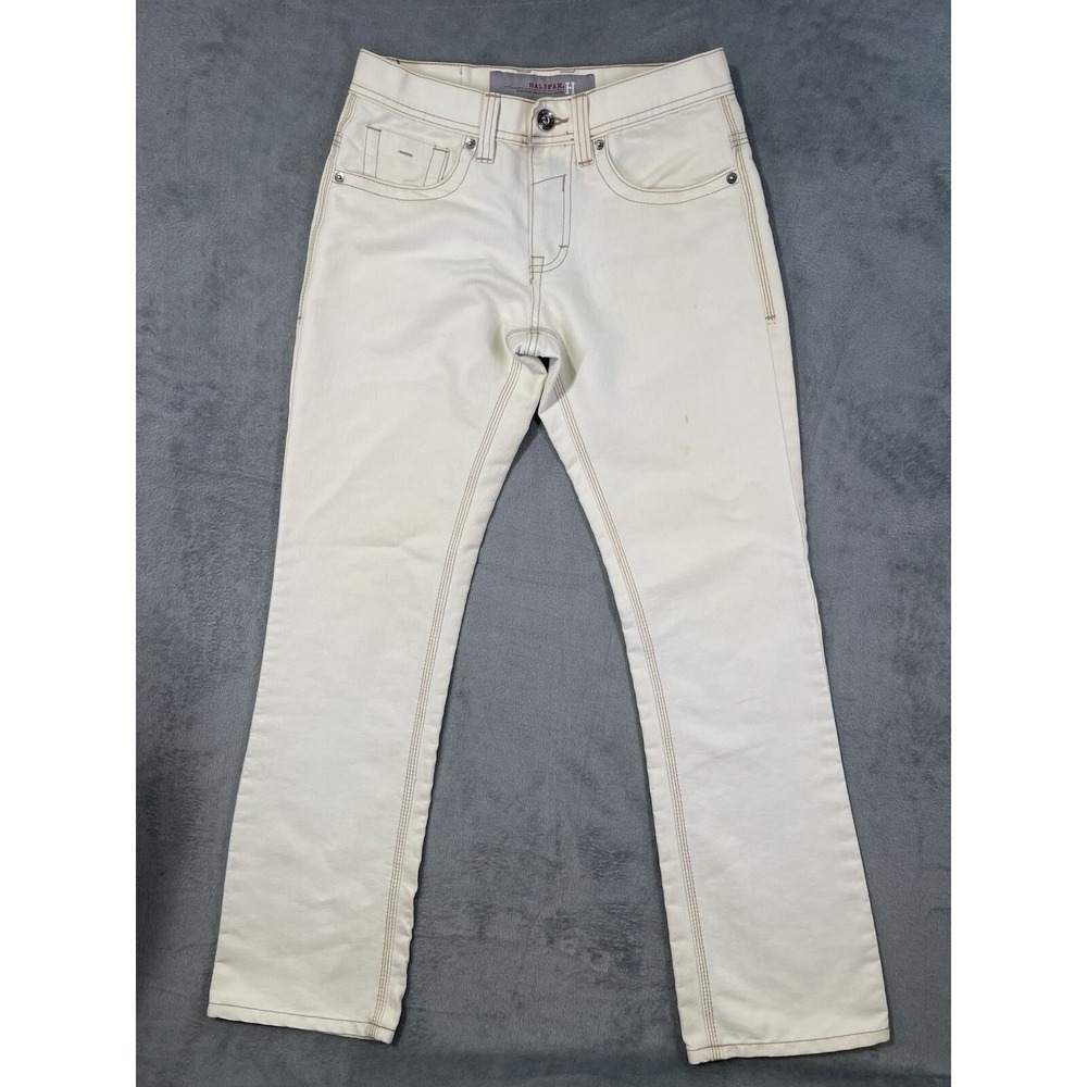 Halifax Jeans Mens 30x32 Ivory Denim Straight Flap Pockets Low‎ Rise
